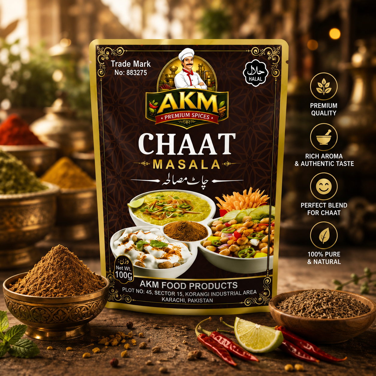 AKM Premium Chaat Masala 1KG – Restaurant-Style Tangy & Spicy Seasoning for Chaat, Fruit, Fries & Snacks