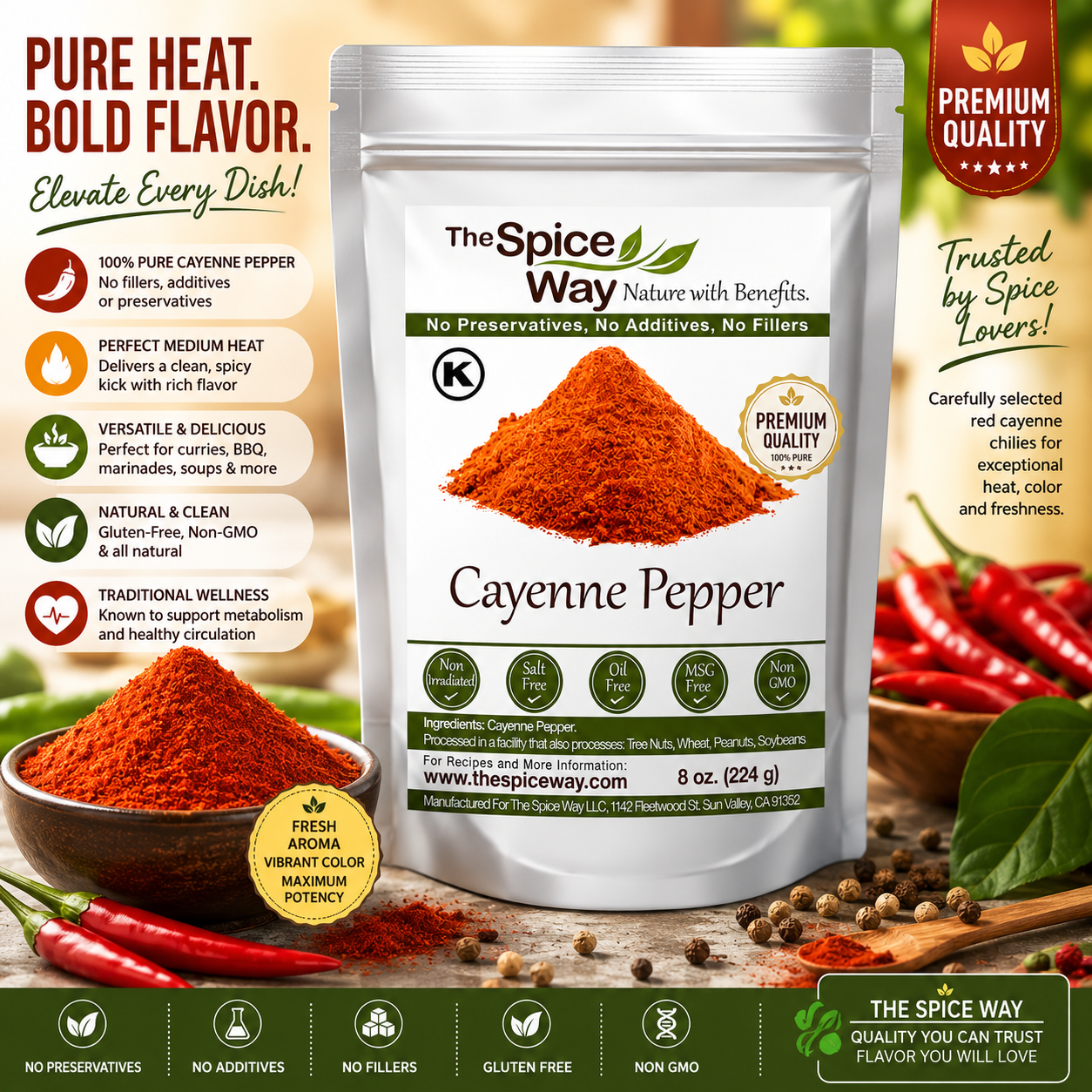 🌶️ The Spice Way Premium Cayenne Pepper Powder 224GM – 100% Pure, Hot & Flavorful