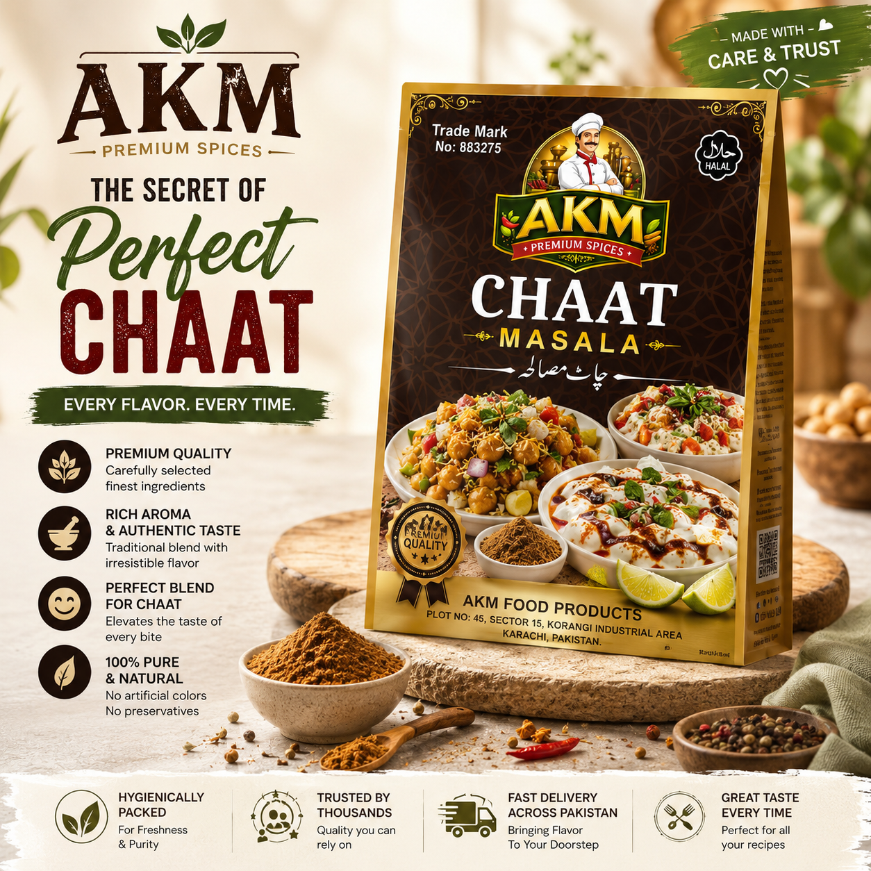 AKM Premium Chaat Masala 1KG – Restaurant-Style Tangy & Spicy Seasoning for Chaat, Fruit, Fries & Snacks