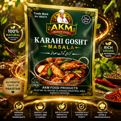 AKM™ Premium Karahi Gosht Masala 1KG – Authentic Pakistani Spice Blend for Restaurant-Style Chicken & Mutton Karahi