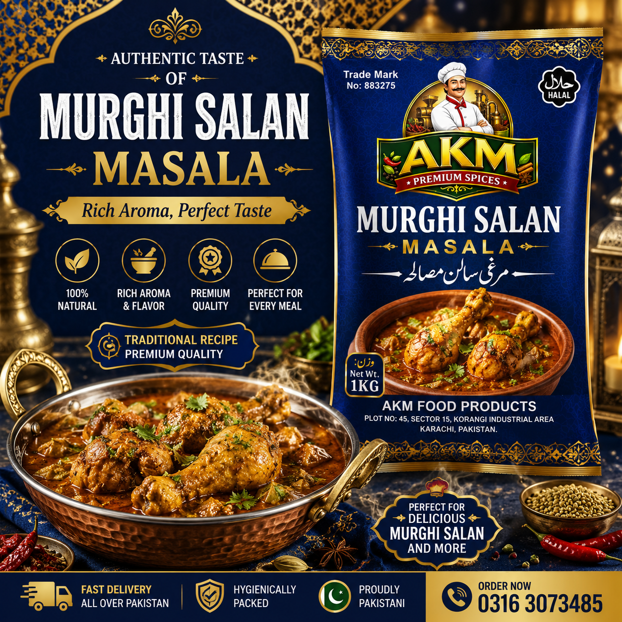 AKM™ Premium Murghi Salan Masala 1KG – Authentic Pakistani Spice Blend for Restaurant-Style Chicken Curry