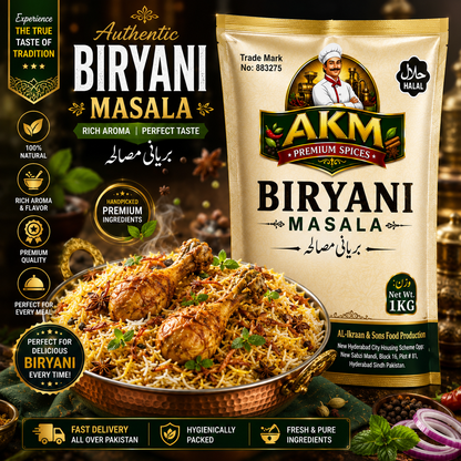 AKM™ Premium Biryani Masala 1KG – Authentic Pakistani Spice Blend for Restaurant-Style Chicken, Beef & Mutton Biryani