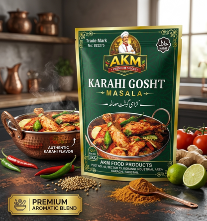 AKM™ Premium Karahi Gosht Masala 1KG – Authentic Pakistani Spice Blend for Restaurant-Style Chicken & Mutton Karahi